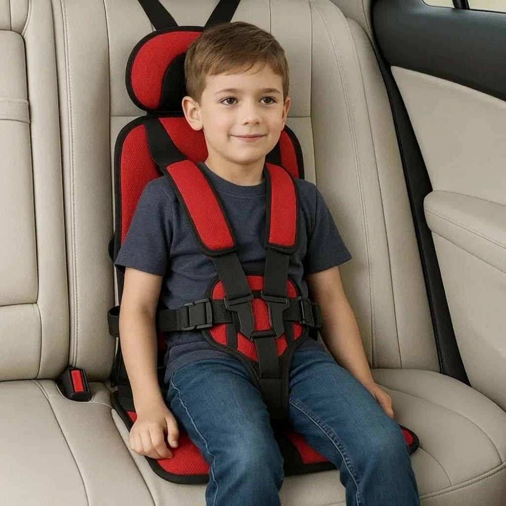 Lightweight portable booster car seat for toddlers. Essential travel safety accessory for kids on the go.