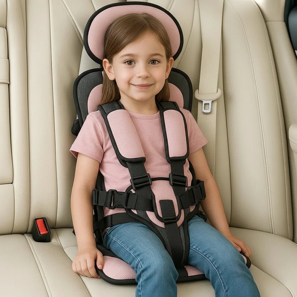 Safe child booster seat for travel. A compact & lightweight youth car seat, perfect for family road trips.