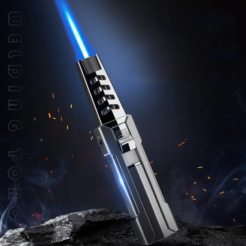 Sleek metal cigar jet lighter, refillable with an adjustable, powerful flame.
