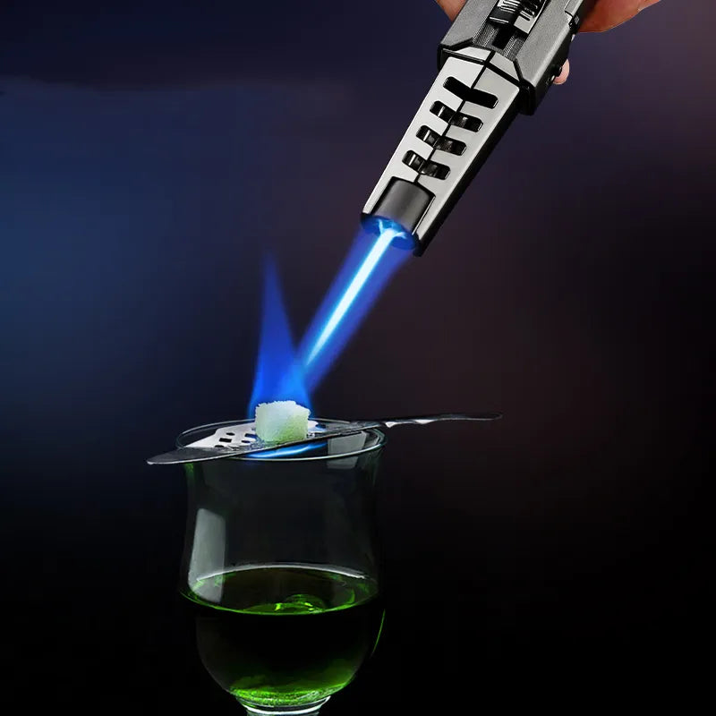 Culinary torch jet lighter, windproof and refillable for cooking, baking, and searing.