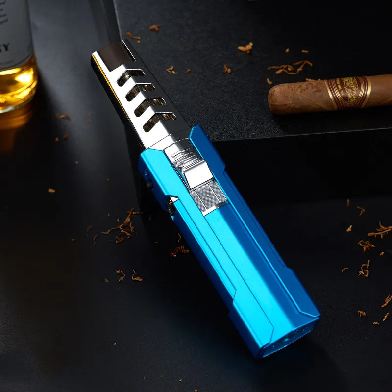 Unisex refillable jet lighter, a powerful windproof torch perfect for cigars, camping, and culinary use.