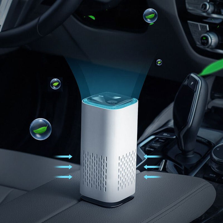 Sleek pet air purifier in a modern living room, quietly removing pet odors & allergens for fresh home air.