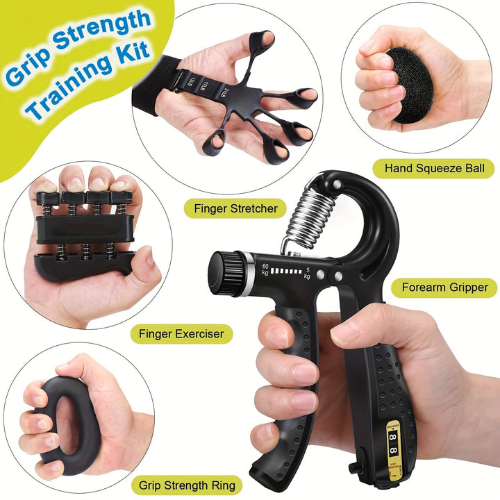 Close-up of adjustable grip strengthener from PowerGrip set, enhancing forearm & hand muscles.