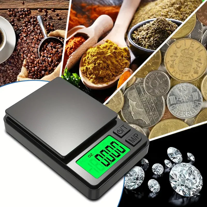 Compact digital gram scale, portable for travel. Accurate precision pocket scale for on-the-go weighing.