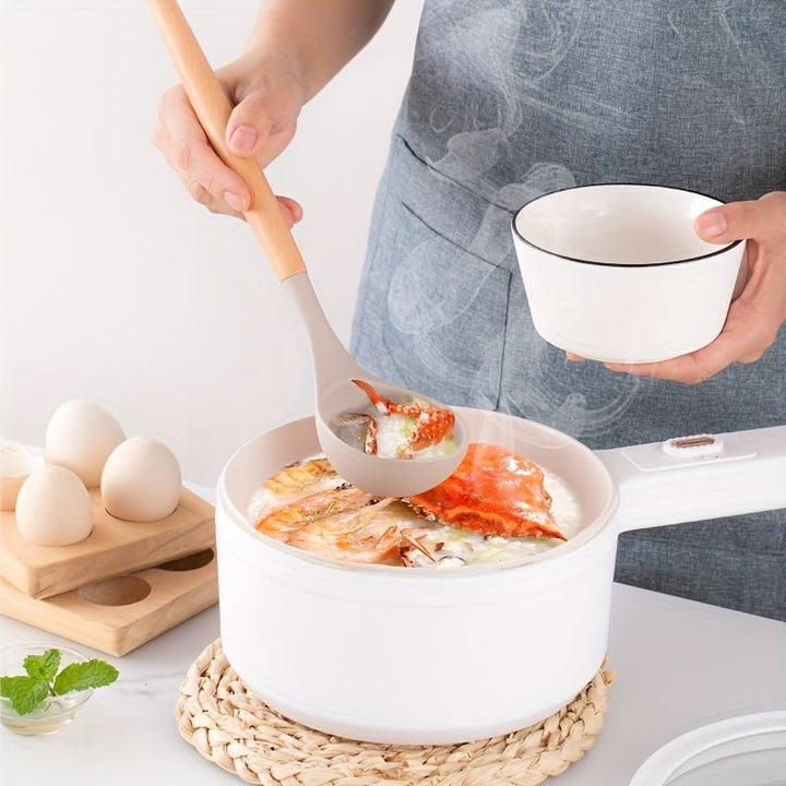 Flexible silicone spatula with ergonomic wooden handle, ideal for non-stick cookware & heat-resistant cooking.