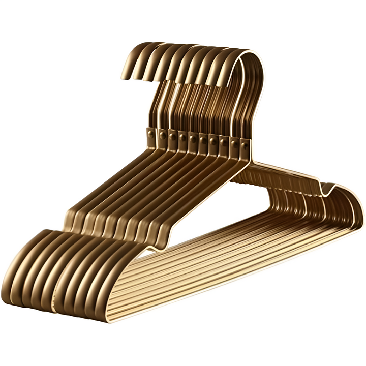 Premium anti-slip aluminum wardrobe hangers, space-saving design for organized closets. Durable clothing hangers for garments.
