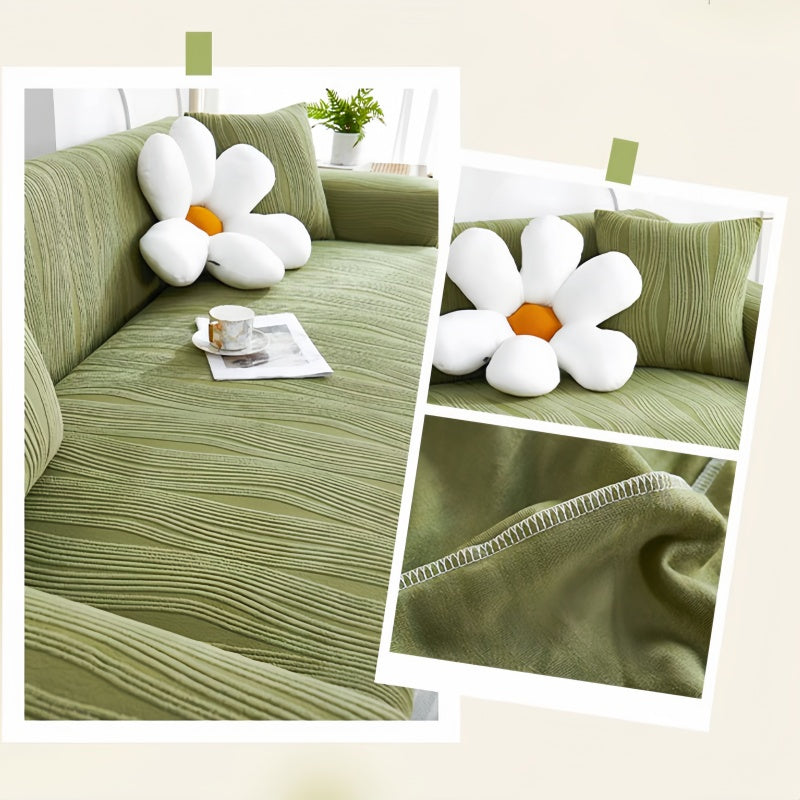 Sophisticated jacquard stretch sofa cover, anti-scratch, transforming any living room.
