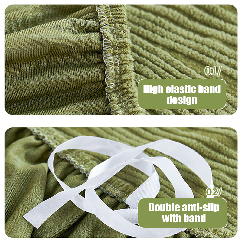 Durable jacquard furniture protector, stretchable, pet-friendly for a busy living room.