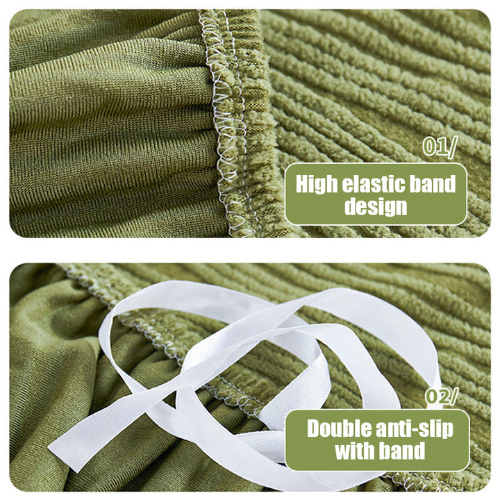 Durable jacquard furniture protector, stretchable, pet-friendly for a busy living room.
