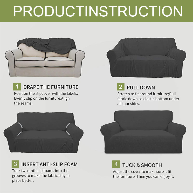 Premium stretch jacquard sofa cover in a living room setting, anti-scratch feature.