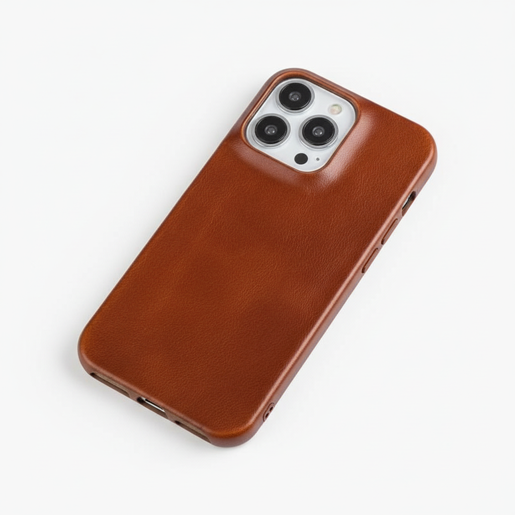 Premium leather iPhone case with shock-absorbing protection & sleek style.