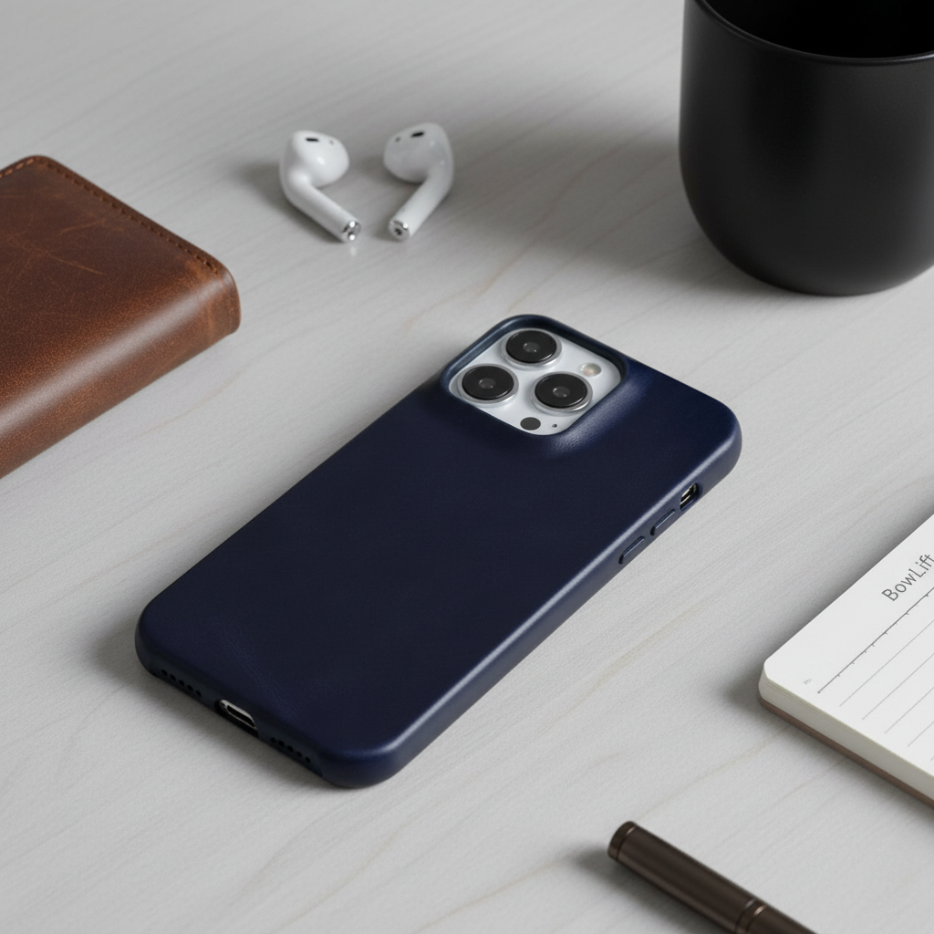 Durable iPhone case: genuine leather, slim design, impact-resistant for daily use.