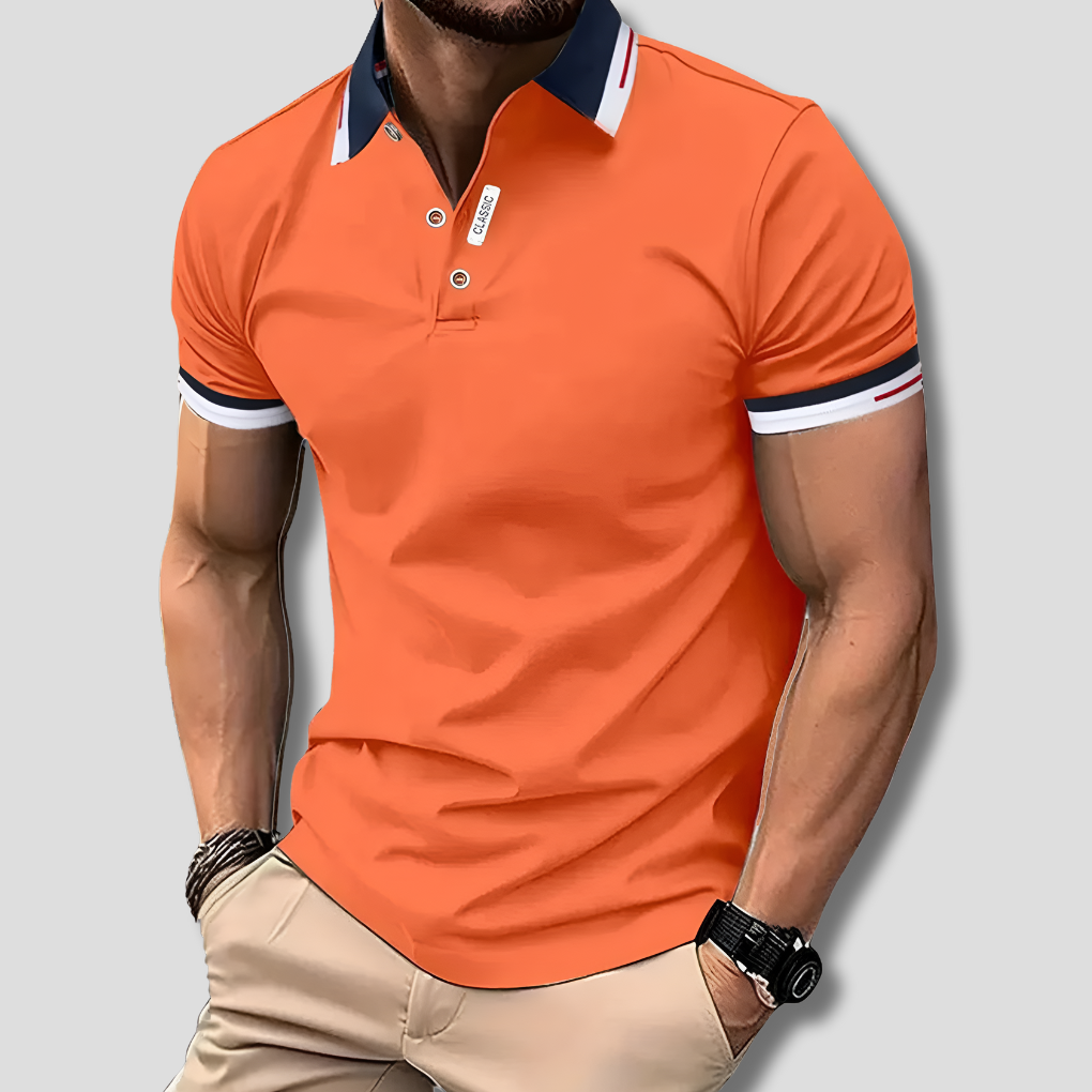 Premium men's short-sleeve polo shirt. Classic style for smart casual, everyday, or semiformal wear.