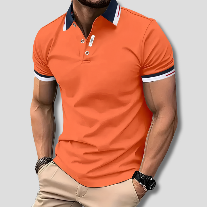 Premium men's short-sleeve polo shirt. Classic style for smart casual, everyday, or semiformal wear.