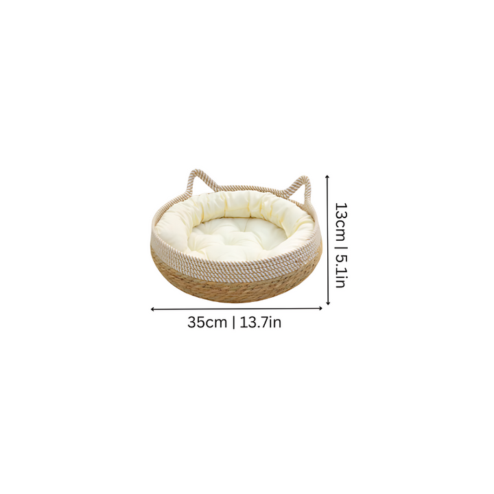 Cozy sisal cat bed for naps. Durable pet lounge & scratcher, essential cat furniture for play & rest.