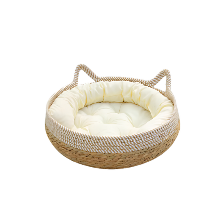 Durable sisal cat bed & scratcher. Cozy pet lounge furniture offering comfort for naps & playful scratching.