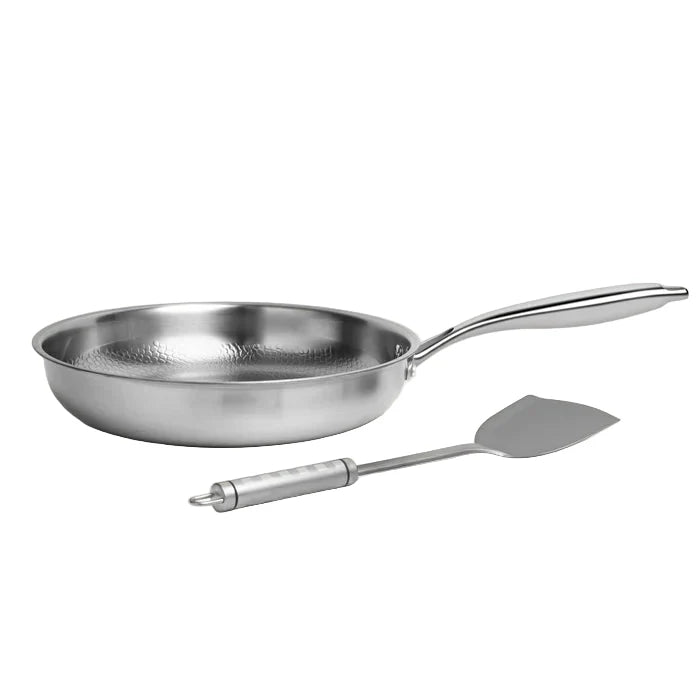 Premium titanium cookware set, PFAS-free. Durable silver hammered pans & skillet for healthy cooking. Kitchen essentials.