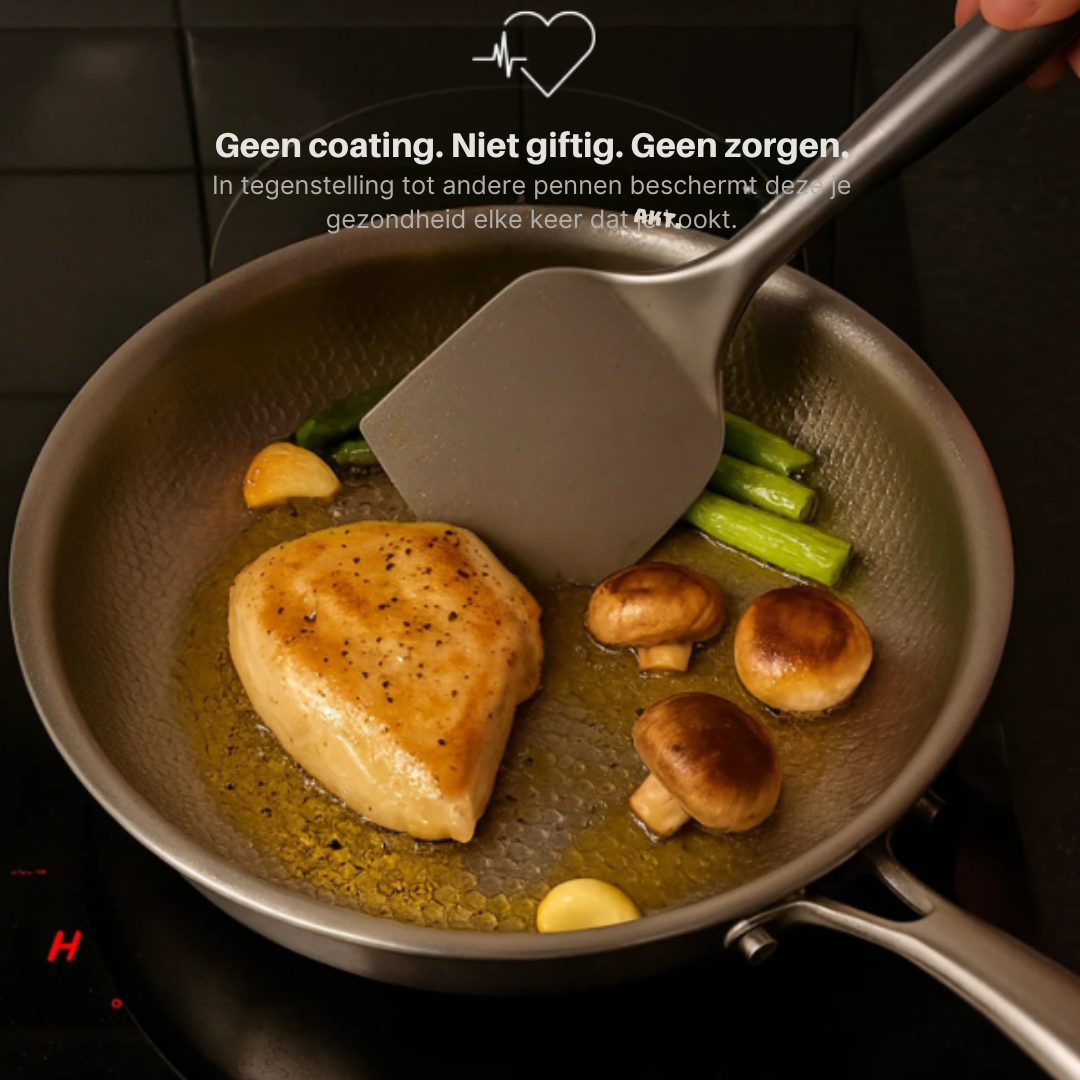 Complete silver titanium cookware set. Durable nonstick frying pan, skillet, & pots for healthy, premium kitchen use.