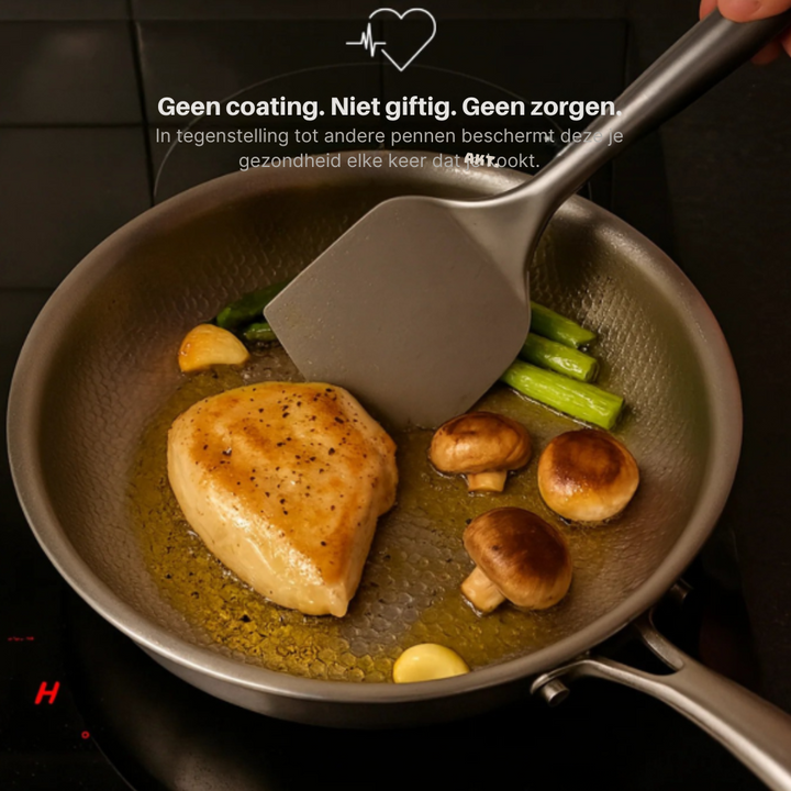 Complete silver titanium cookware set. Durable nonstick frying pan, skillet, & pots for healthy, premium kitchen use.