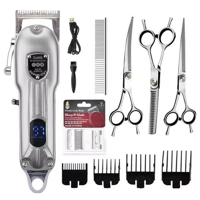 Pet owner using quiet professional dog clippers for gentle home grooming.