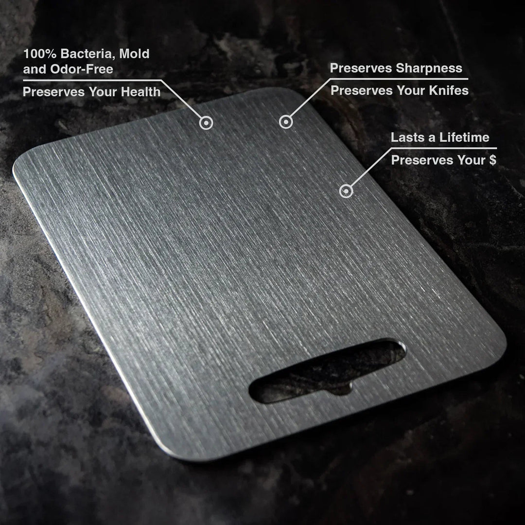 Premium professional titanium cutting board, hygienic & durable for serious kitchen use.