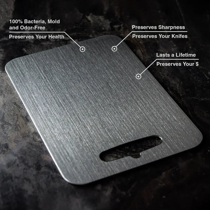 Premium professional titanium cutting board, hygienic & durable for serious kitchen use.
