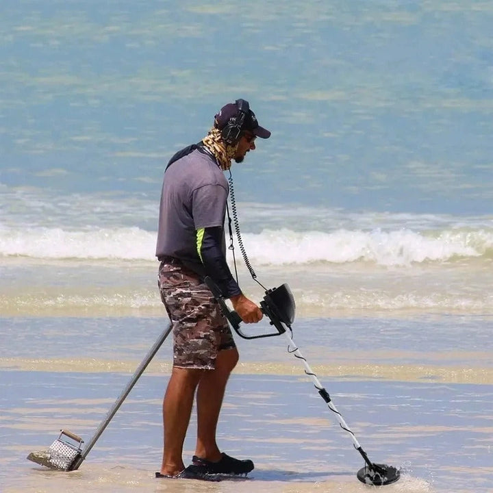 Rugged metal detector for outdoor adventure, perfect for prospecting and treasure exploration.