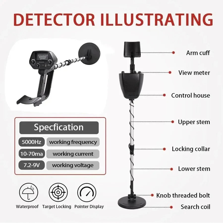 Advanced metal detector gadget, high-tech features for efficient metal detection and valuable finds.