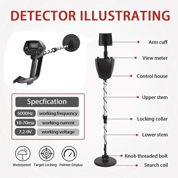 Advanced metal detector gadget, high-tech features for efficient metal detection and valuable finds.