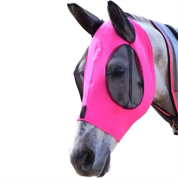 Equestrian horse fly mask with UV shield for comprehensive insect and sun protection, essential pet supplies.