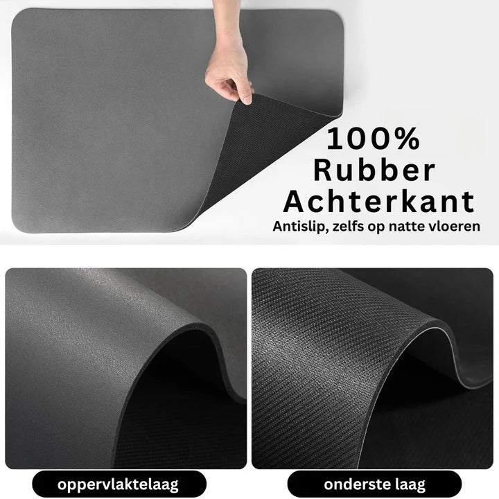 Quick-Dry Absorbent Kitchen Dish Drying Mat protecting countertop, gray microfiber