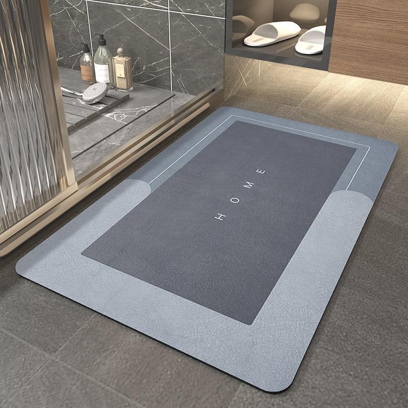 Rectangular quick-drying bath mat, highly absorbent & non-slip. Diatomaceous earth floor mat for modern, safe bathrooms.