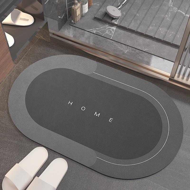 Oval quick-drying bath mat, soft touch and super absorbent. Non-slip diatomaceous earth for a safer, stylish bathroom.