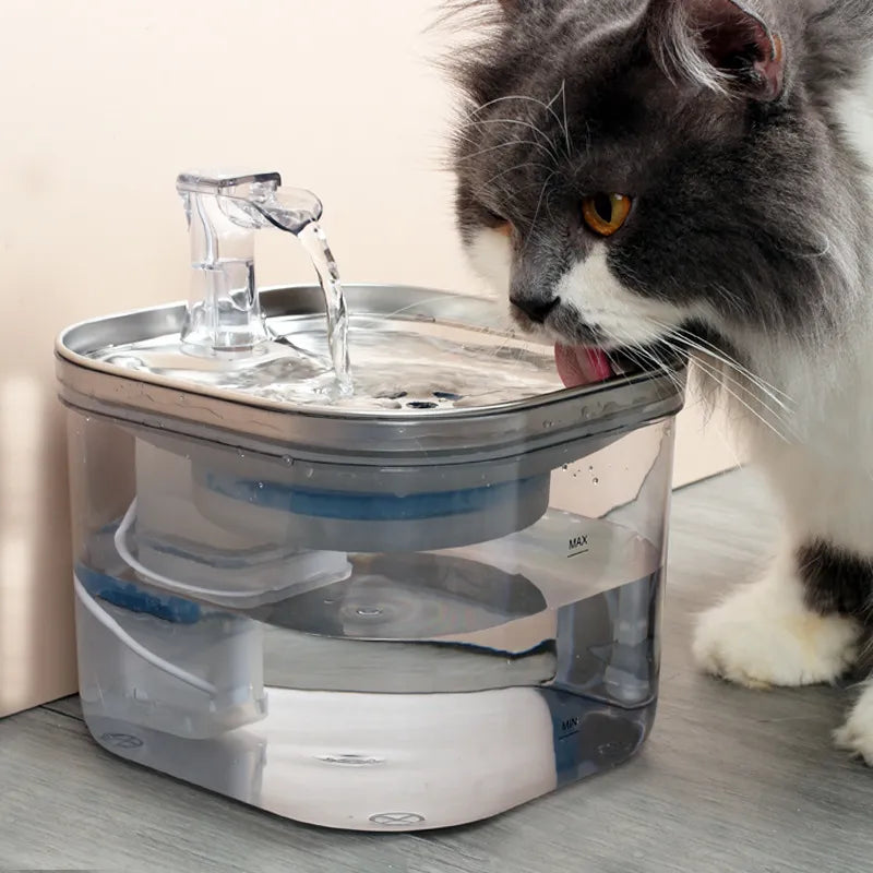 Automatic cat water fountain with multi-layer filtration ensures clean drinking water for your feline.