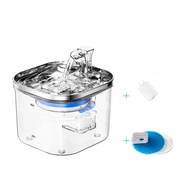 Clean water pet fountain with advanced filtration system, perfect for cats, dogs & all animals.
