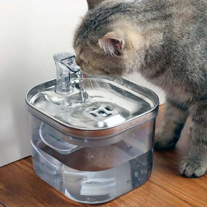 Sleek pet drinking fountain, provides filtered, fresh, and circulating water for optimal animal care.
