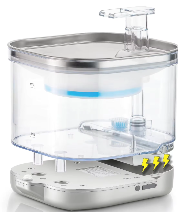 Quiet automatic water bowl for pets. Multi-filtration system for healthier dog & cat hydration.