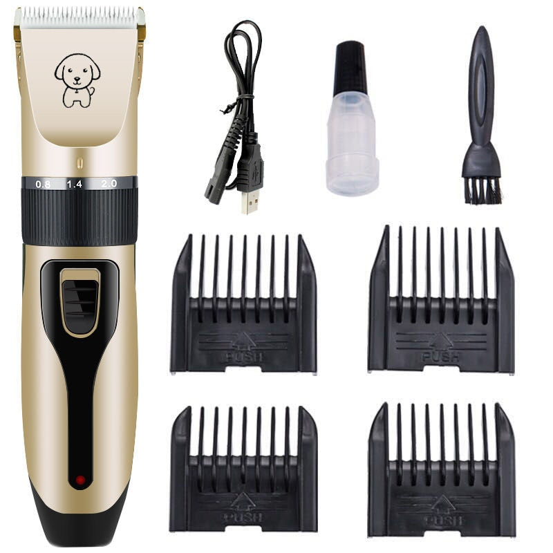 Quiet electric dog clipper for professional pet grooming, ideal for thick coats. A complete home grooming kit for dogs & cats.