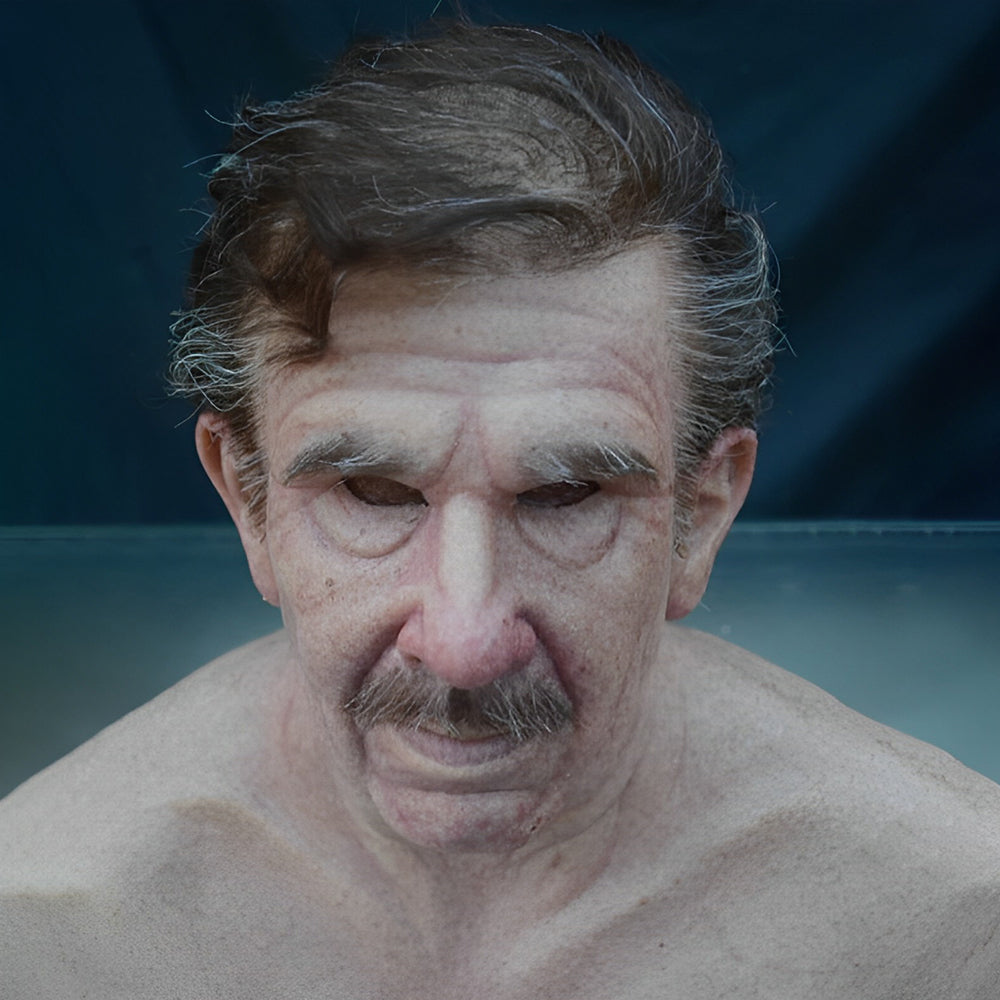 High-detail latex old man mask for realistic Halloween or cosplay transformation.
