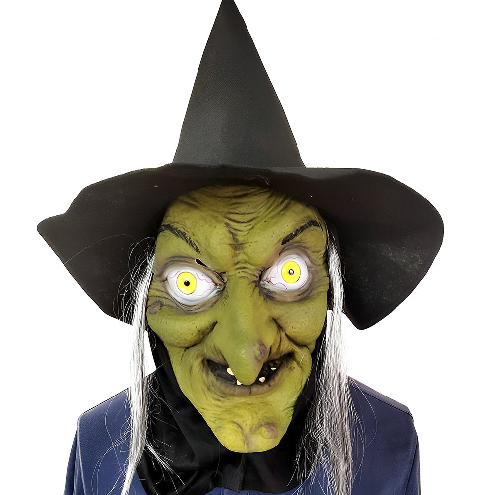 Detailed adult latex mask: old man, granny, witch character for Halloween.