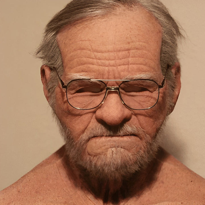 Realistic latex mask; old man, granny, witch for Halloween character costume.