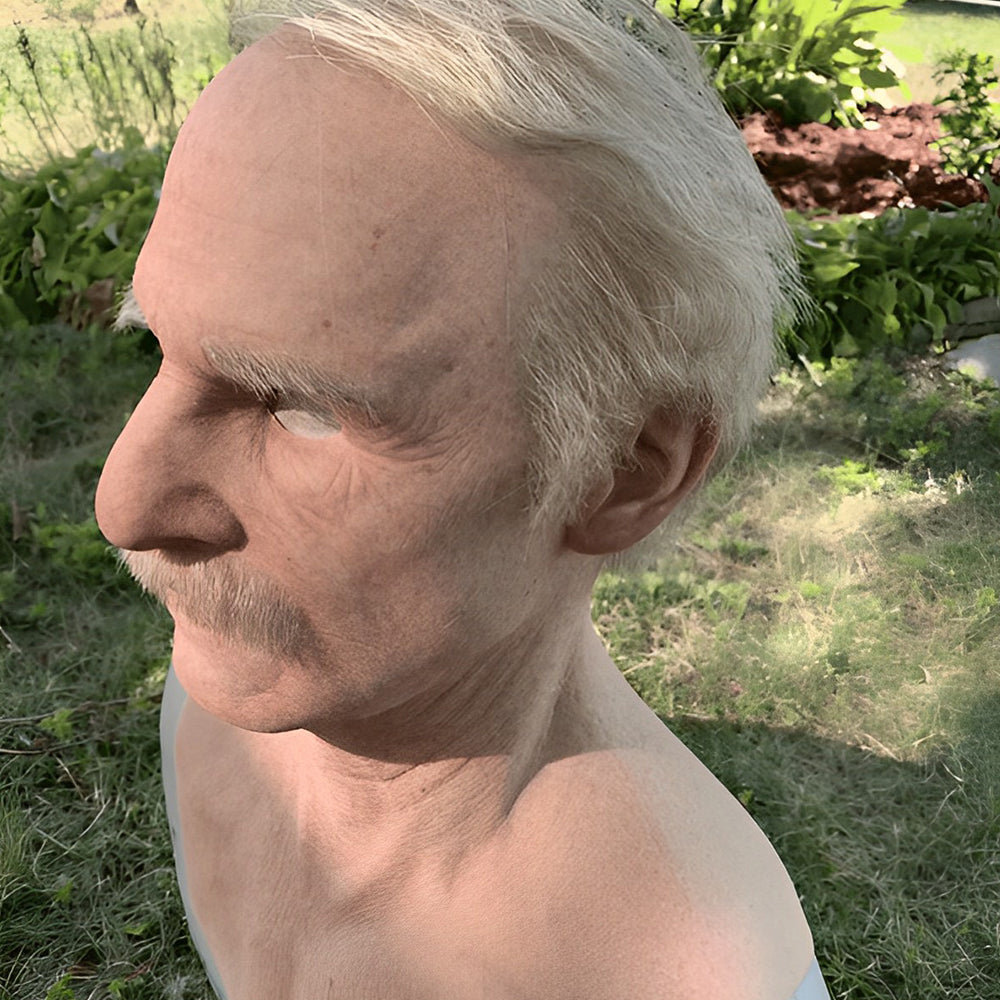 Adult realistic latex mask; expressive old man, granny, witch for Halloween.