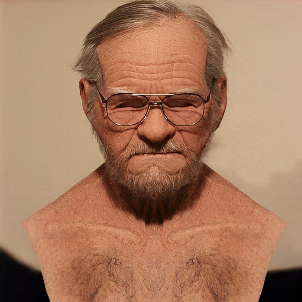 Realistic latex costume headpiece: old man, granny, witch for Halloween fun.