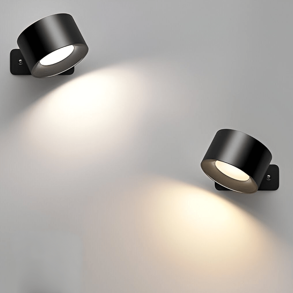 Cordless rechargeable wall light, magnetic mount, ideal for modern interior design and flexible placement.