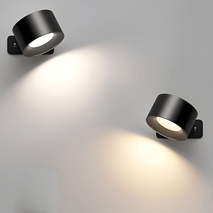 Cordless rechargeable wall light, magnetic mount, ideal for modern interior design and flexible placement.