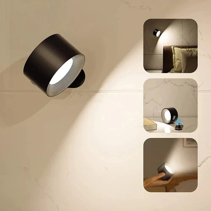 Adjustable LED wall lamp, USB rechargeable, brings warm ambient lighting to your modern bedroom decor.