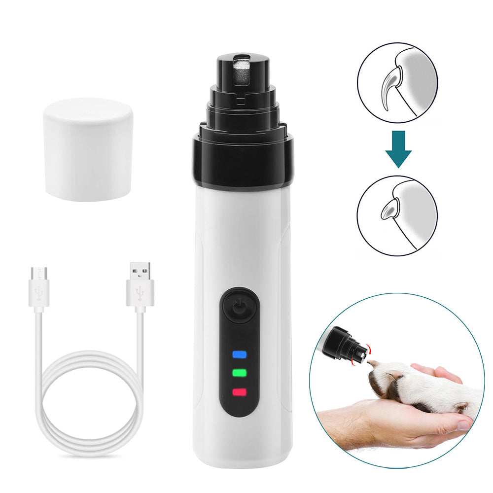 Rechargeable electric pet nail trimmer for dogs & cats. Safe, quiet grooming tool for stress-free paw care.