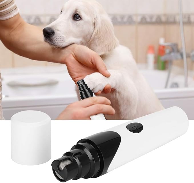 Pet nail trimmer for dogs and cats, featuring a quiet motor & LED light. USB rechargeable electric paw file.