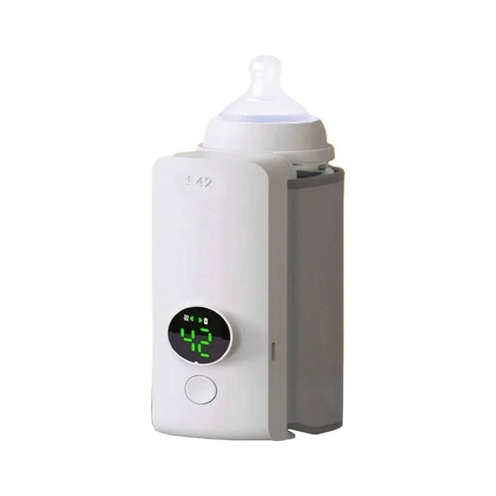 Compact baby milk warmer, rechargeable & portable, ensures warm bottles anywhere for convenient on-the-go feeding.