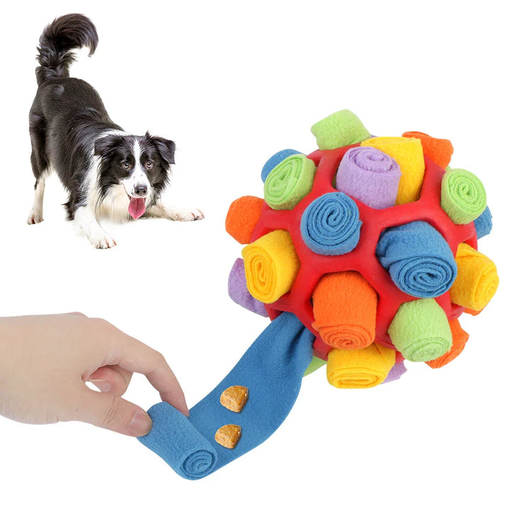 Red interactive sniffle mat for dogs. A treat puzzle and mental enrichment dog toy, washable pet supplies.